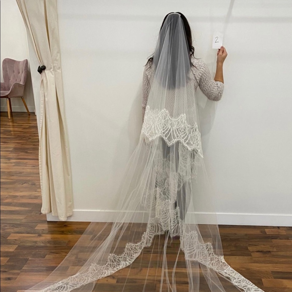 Cathedral veil with lace trim